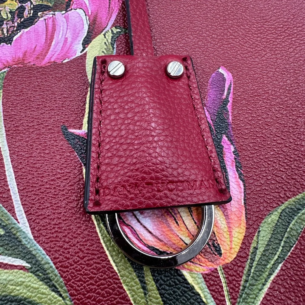Dana Buchman Burgundy Floral Tote Purse Handbag Key Ring Pockets Feminine NWOT - Picture 3 of 12